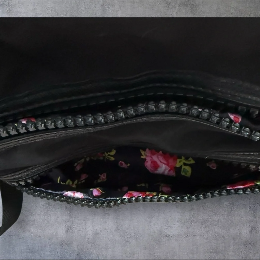 Betsey Johnson Black & White Striped Backpack with Floral Lining